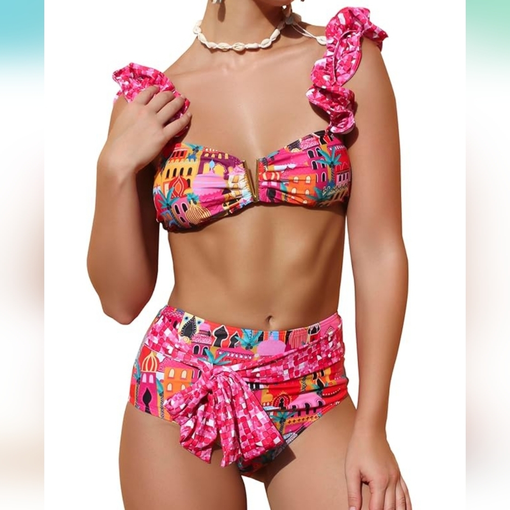 SPORLIKE 2 Piece High Waisted Bikini Adjustable Straps Padded